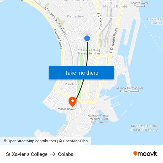 St Xavier s College to Colaba map