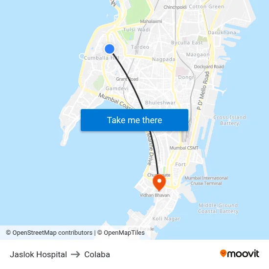 Jaslok Hospital to Colaba map