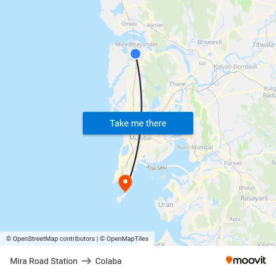 Mira Road Station to Colaba map