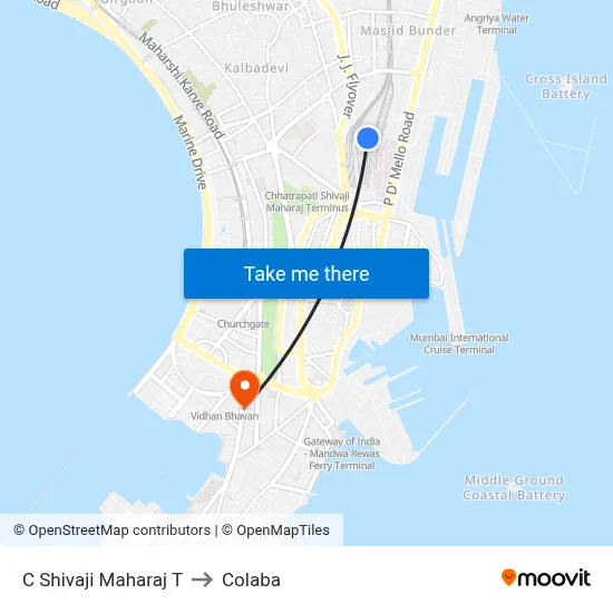 C Shivaji Maharaj T to Colaba map