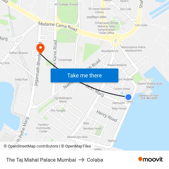 The Taj Mahal Palace Mumbai to Colaba map