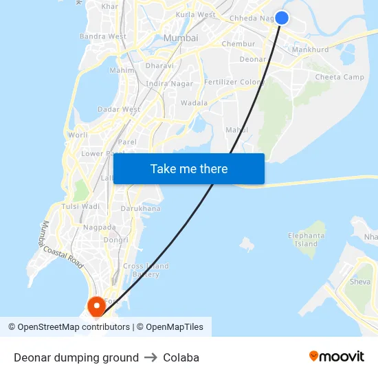 Deonar dumping ground to Colaba map