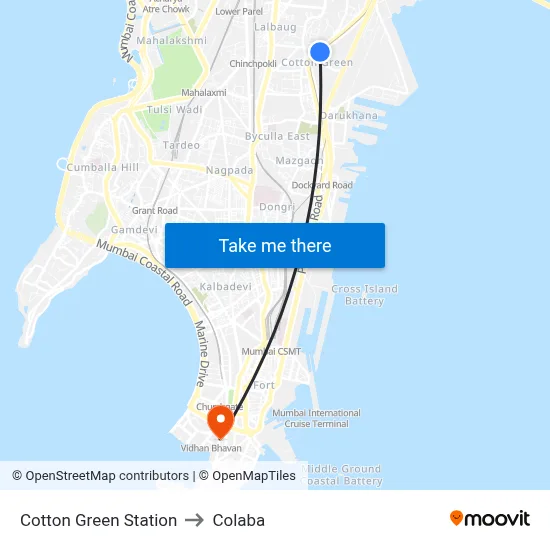 Cotton Green Station to Colaba map