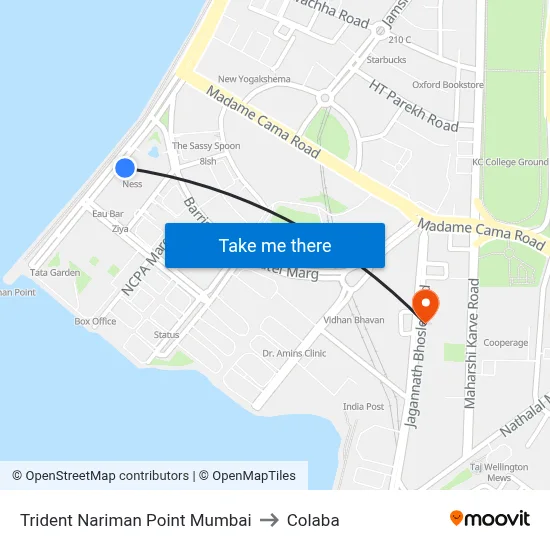 Trident Nariman Point Mumbai to Colaba map