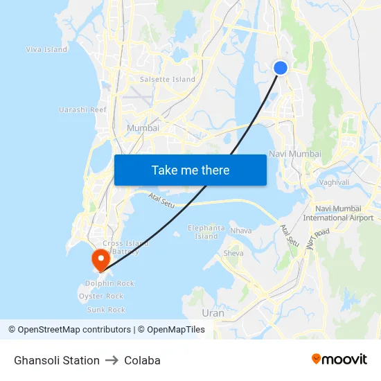 Ghansoli Station to Colaba map