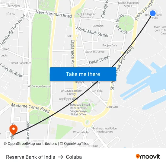Reserve Bank of India to Colaba map