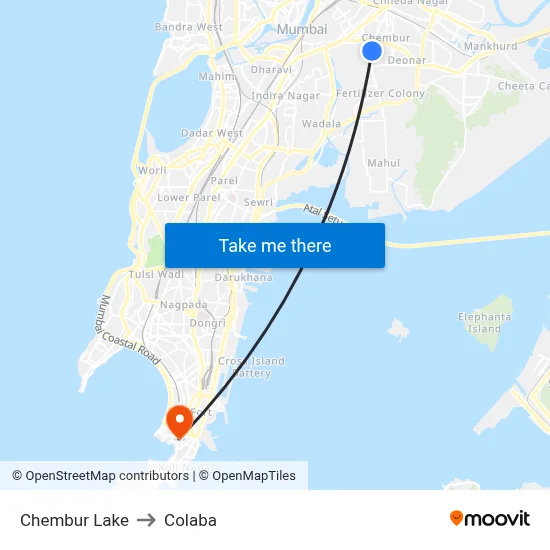 Chembur Lake to Colaba map