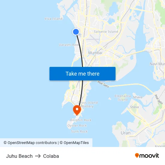 Juhu Beach to Colaba map