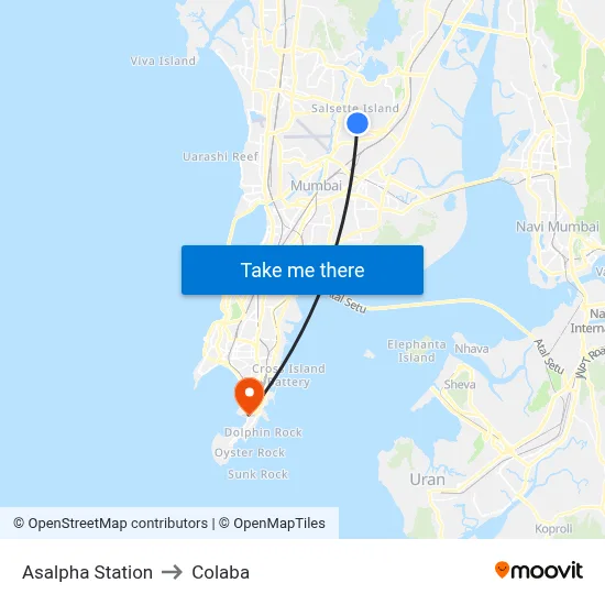 Asalpha Station to Colaba map