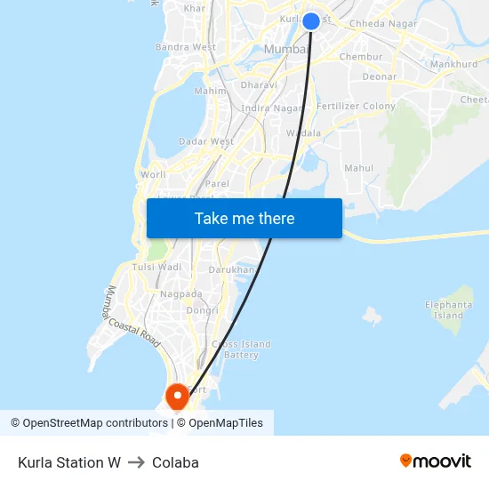 कुर्ला स्टेशन डब्ल्यू to कोलाबा map