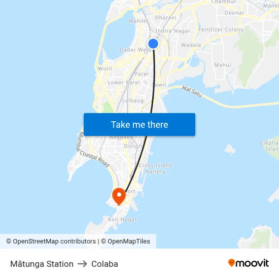 Mātunga Station to Colaba map