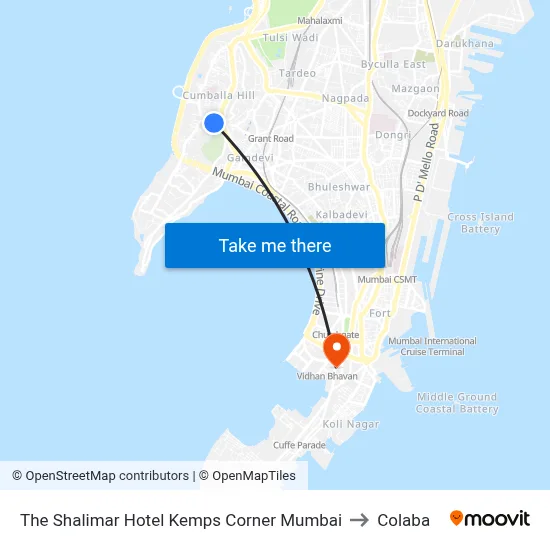 The Shalimar Hotel Kemps Corner Mumbai to Colaba map