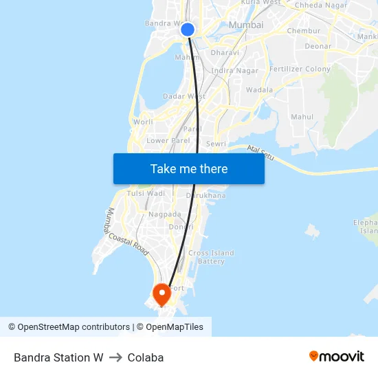 Bandra Station W to Colaba map