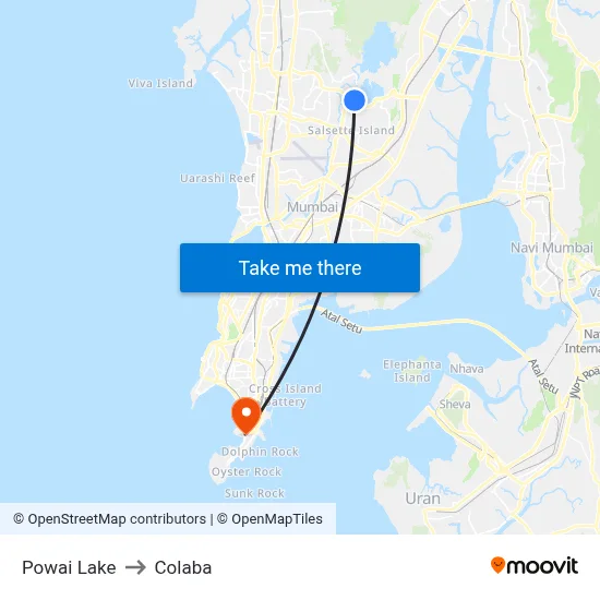 Powai Lake to Colaba map