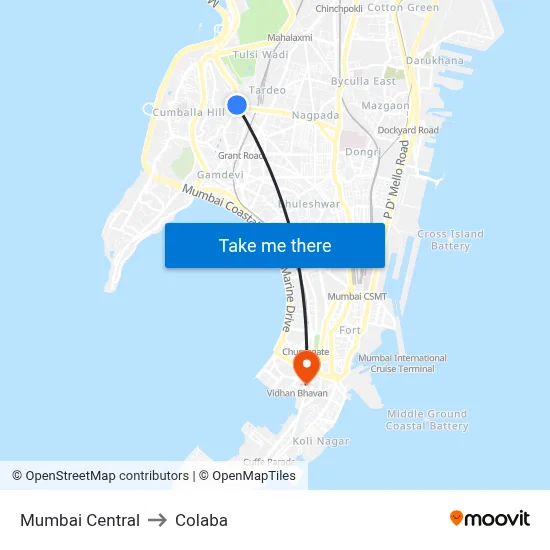 Mumbai Central to Colaba map