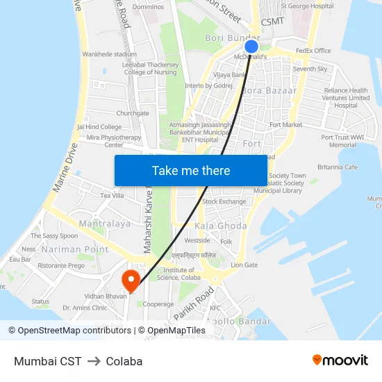 Mumbai CST to Colaba map