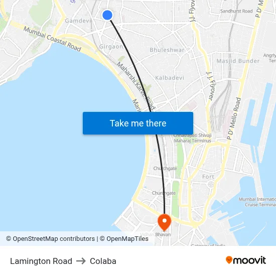 Lamington Road to Colaba map