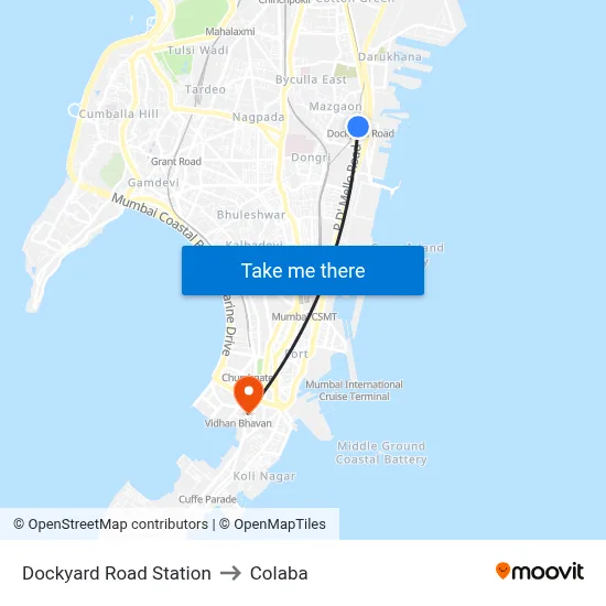 Dockyard Road Station to Colaba map