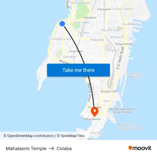 Mahalaxmi Temple to Colaba map