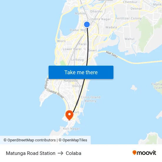 Matunga Road Station to Colaba map