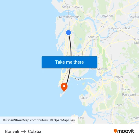Borivali to Colaba map