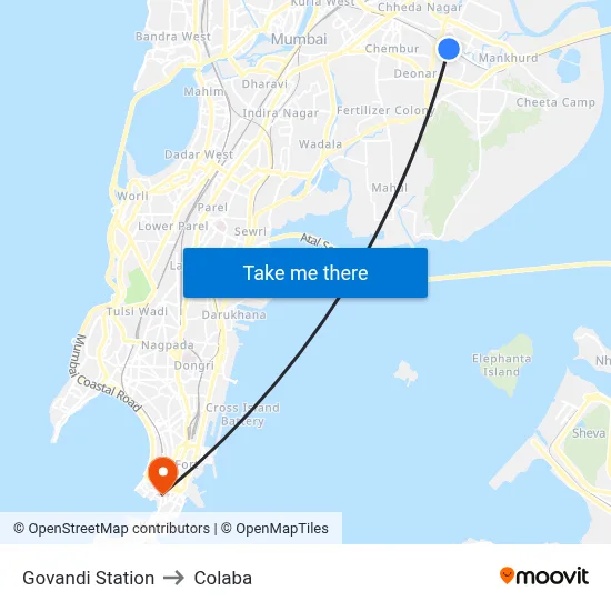 Govandi Station to Colaba map