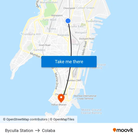 Byculla Station to Colaba map