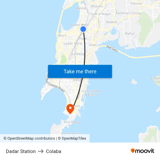 दादर स्टेशन to कोलाबा map