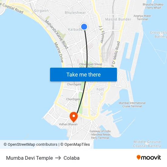 Mumba Devi Temple to Colaba map