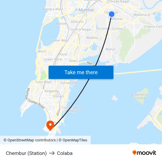 Chembur (Station) to Colaba map