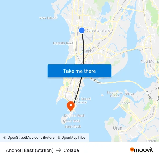 Andheri East (Station) to Colaba map