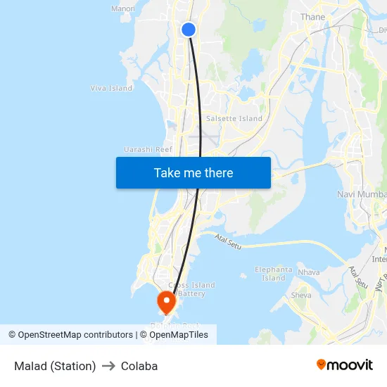 Malad (Station) to Colaba map