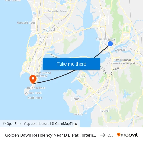Golden Dawn Residency Near D B Patil International Airport CBD Belapur, Navi Mumbai to Colaba map