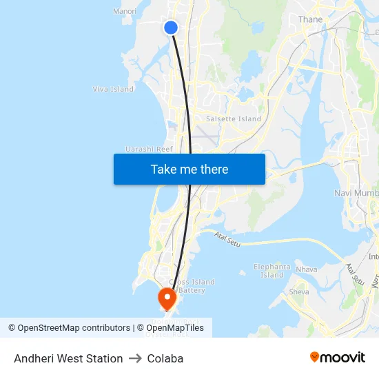 Andheri West Station to Colaba map
