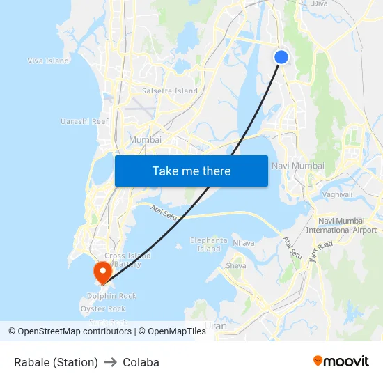 Rabale (Station) to Colaba map