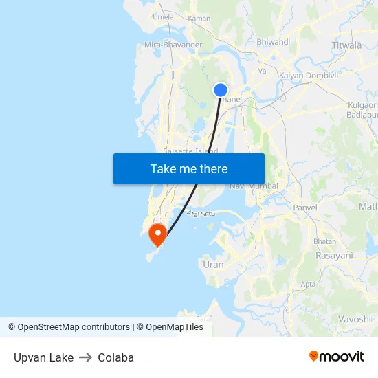 Upvan Lake to Colaba map