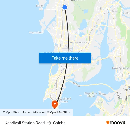 Kandivali Station Road to Colaba map