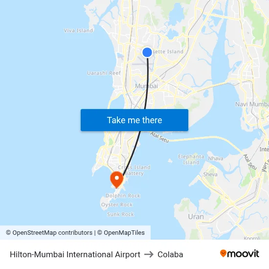 Hilton-Mumbai International Airport to Colaba map