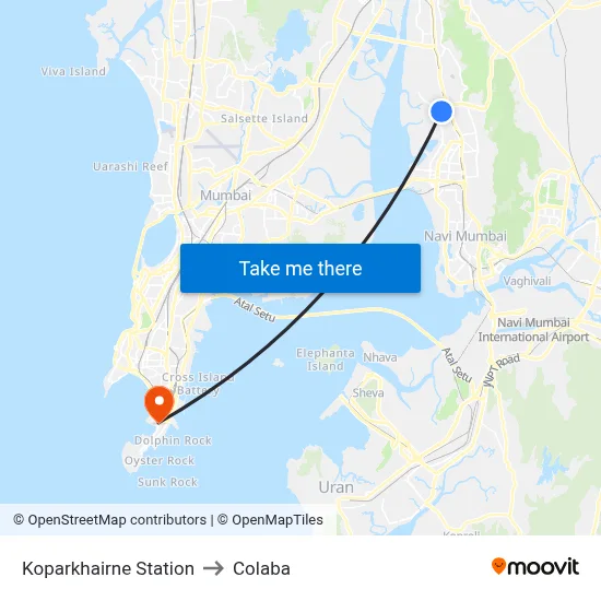 Koparkhairne Station to Colaba map