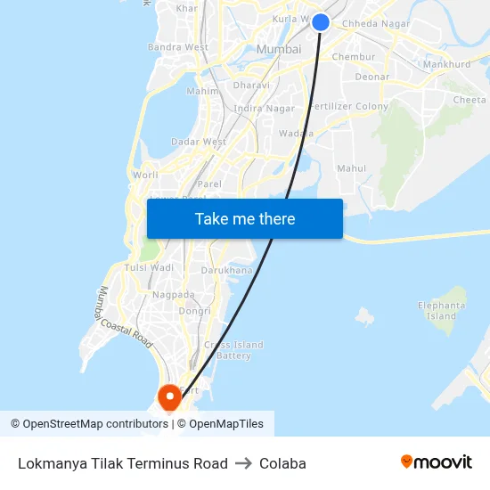 Lokmanya Tilak Terminus Road to Colaba map