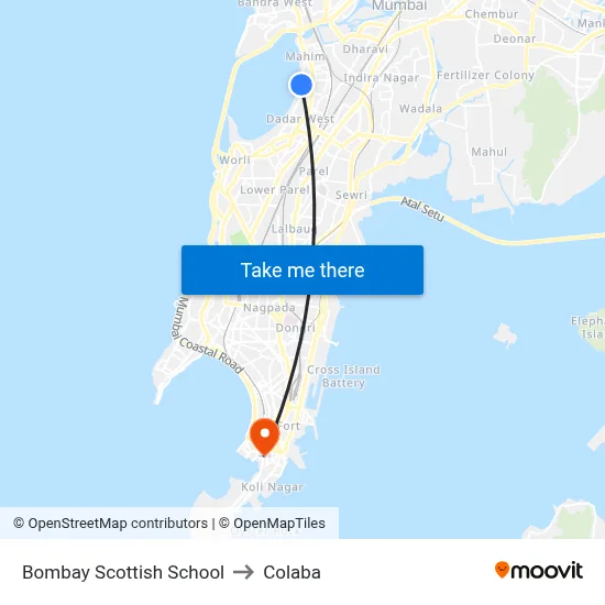 Bombay Scottish School to Colaba map