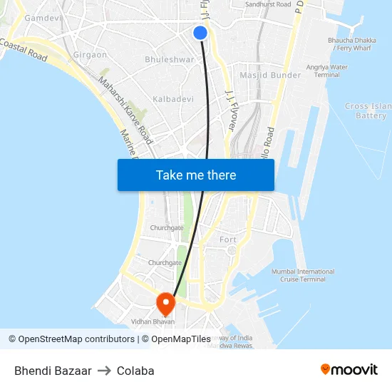 Bhendi Bazaar to Colaba map