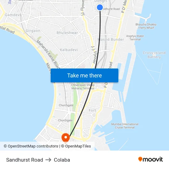 Sandhurst Road to Colaba map