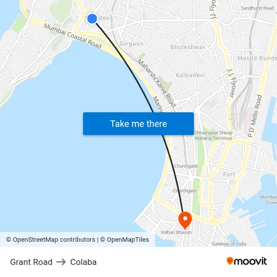 Grant Road to Colaba map