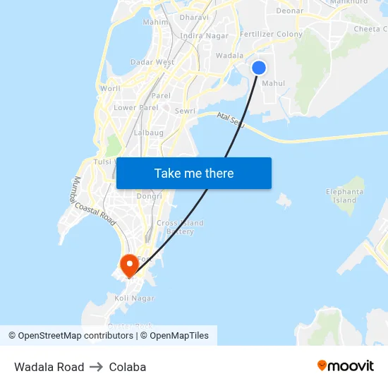 Wadala Road to Colaba map
