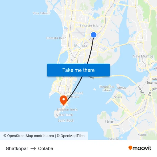 Ghātkopar to Colaba map