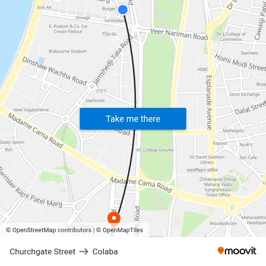 Churchgate Street to Colaba map