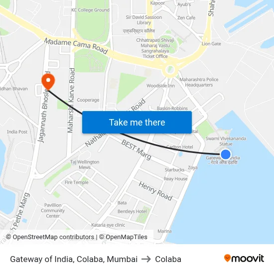 Gateway of India, Colaba, Mumbai to Colaba map
