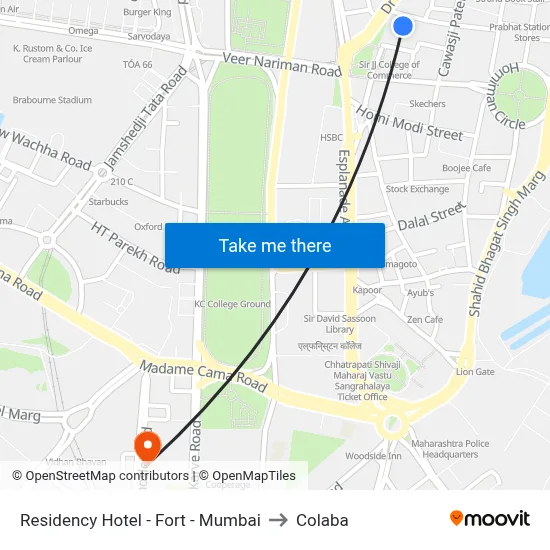 Residency Hotel - Fort - Mumbai to Colaba map
