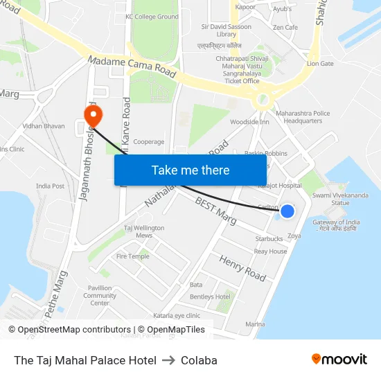 The Taj Mahal Palace Hotel to Colaba map